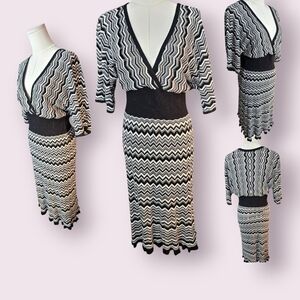 Roulette Black and White Zigzag Dress